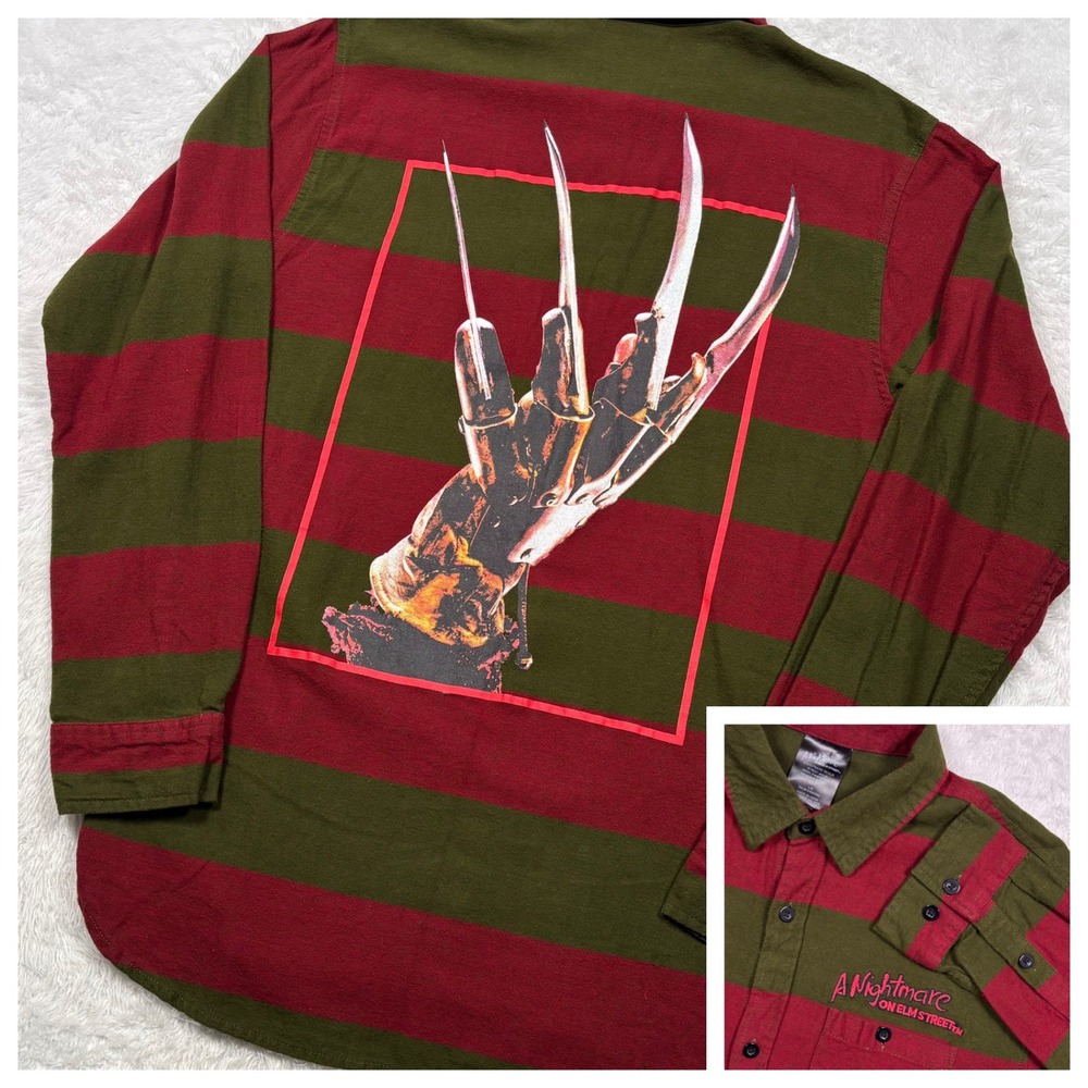 A Nightmare on Elm Street Flannel Shirt Mens L (FIT M) Red Green Freddy Krueger
